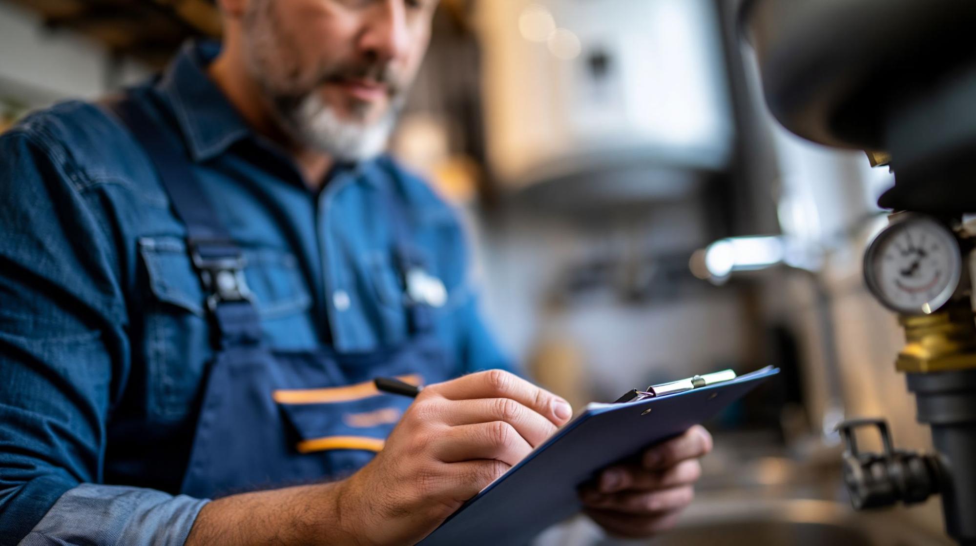 plumber checking a list